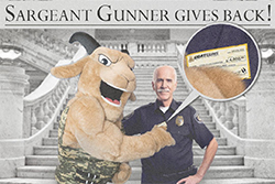 Sarge Gives Back Image of Sarge handing over a check to the Thin Blue Line Foundation