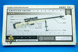 Image of the back of an early American Sniper AWM Model box