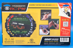 image of the Goldeneye black and wood P90 model in box rear view.